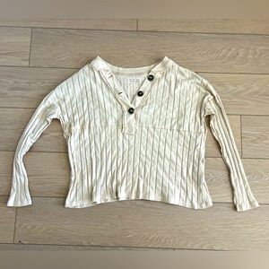 Free people we the free ribbed 3/4 sleeve top cream size medium
